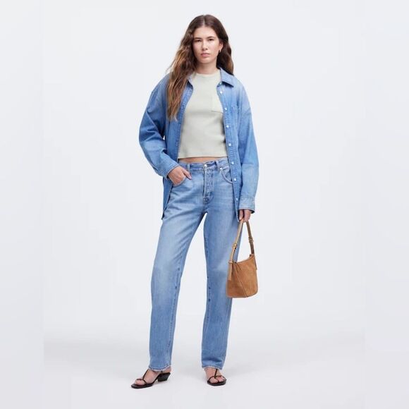 Madewell NWT Slim Fit Garment-Dyed Ribbed Crewneck Pocket Tee Size Medium Ivory - Picture 2 of 13